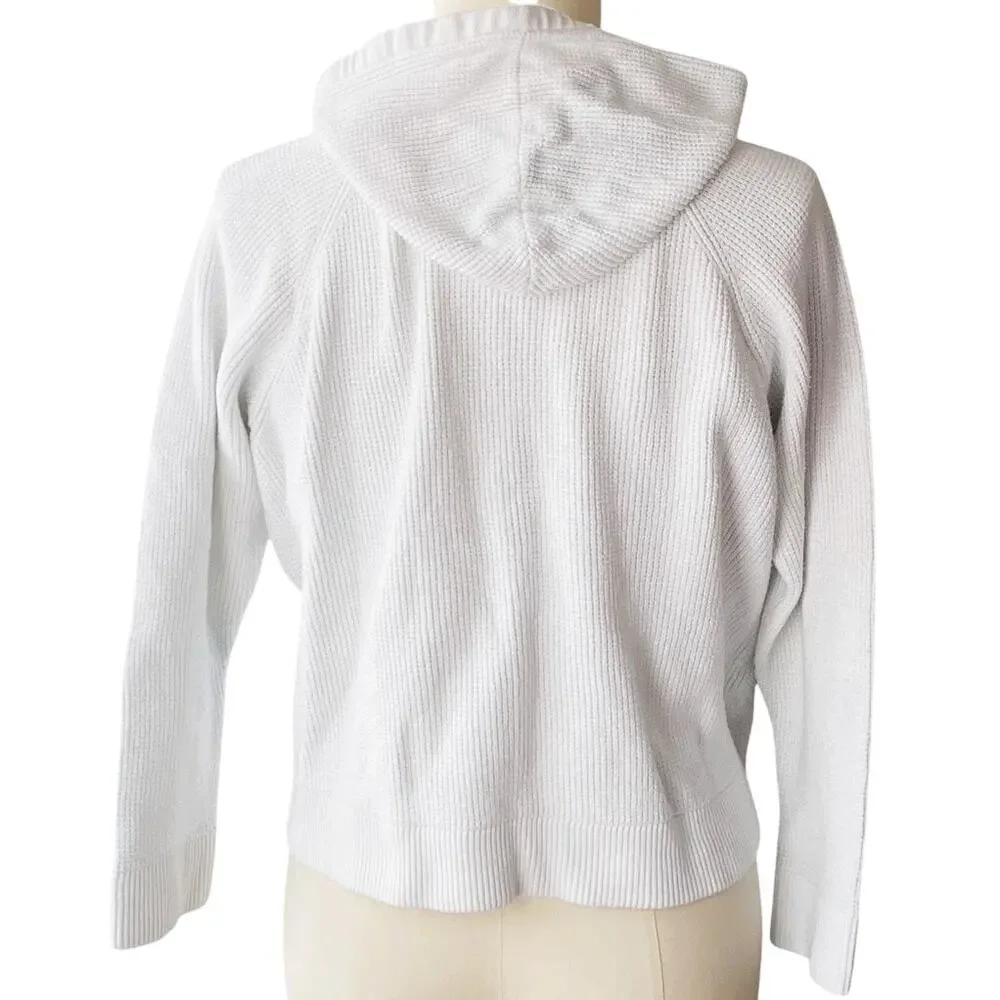 MICHAEL KORS White Cotton Waffle Knit Pullover Hoodie Sweatshirt ~ Women's XL